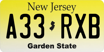NJ license plate A33RXB