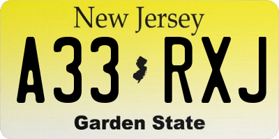 NJ license plate A33RXJ