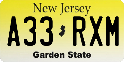 NJ license plate A33RXM