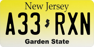 NJ license plate A33RXN