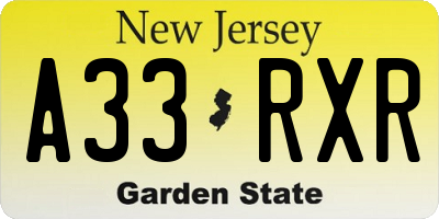 NJ license plate A33RXR