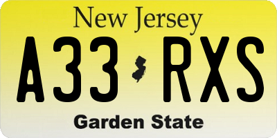 NJ license plate A33RXS