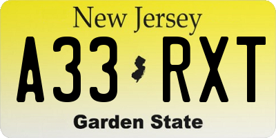 NJ license plate A33RXT