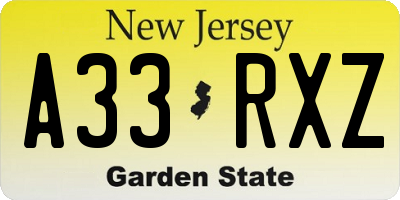 NJ license plate A33RXZ