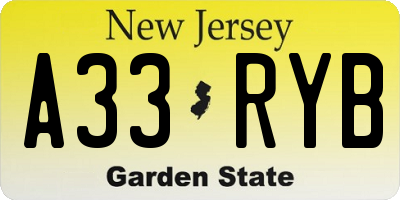 NJ license plate A33RYB