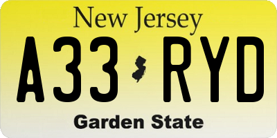 NJ license plate A33RYD