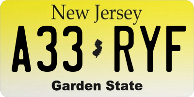 NJ license plate A33RYF