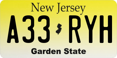 NJ license plate A33RYH