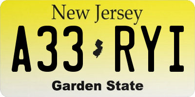 NJ license plate A33RYI