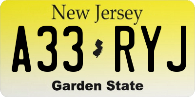 NJ license plate A33RYJ