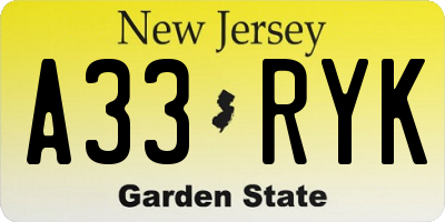 NJ license plate A33RYK
