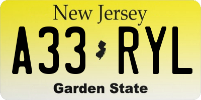 NJ license plate A33RYL