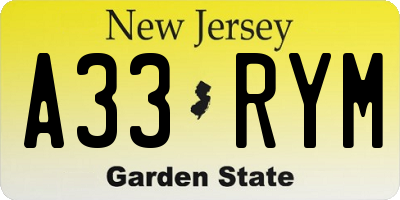 NJ license plate A33RYM