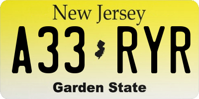 NJ license plate A33RYR