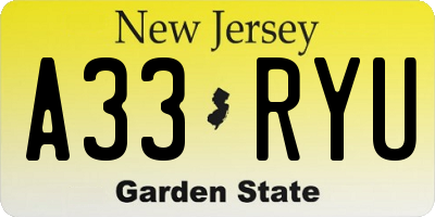 NJ license plate A33RYU