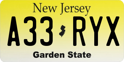 NJ license plate A33RYX