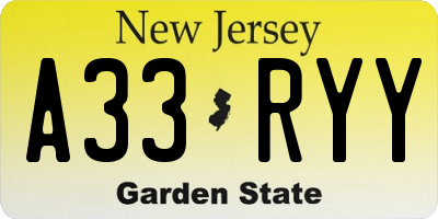 NJ license plate A33RYY