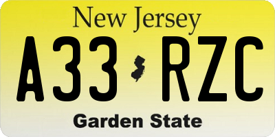 NJ license plate A33RZC