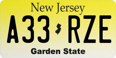 NJ license plate A33RZE