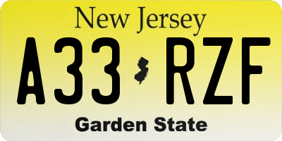 NJ license plate A33RZF