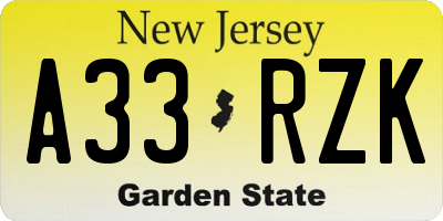 NJ license plate A33RZK