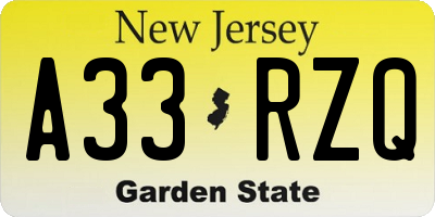 NJ license plate A33RZQ