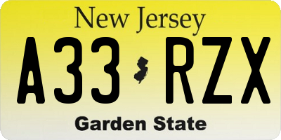 NJ license plate A33RZX