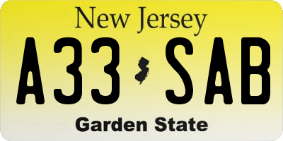 NJ license plate A33SAB