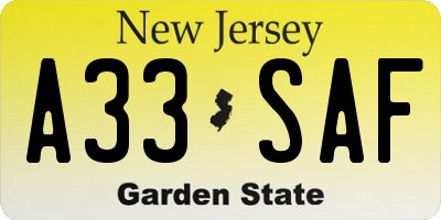 NJ license plate A33SAF