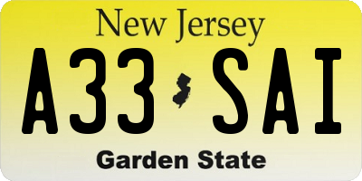 NJ license plate A33SAI