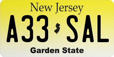 NJ license plate A33SAL