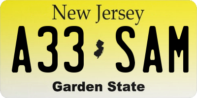 NJ license plate A33SAM