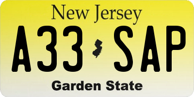 NJ license plate A33SAP