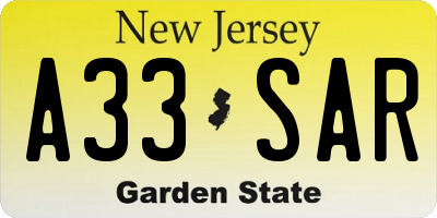 NJ license plate A33SAR