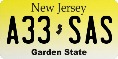 NJ license plate A33SAS