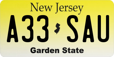 NJ license plate A33SAU