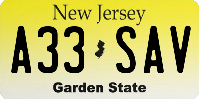 NJ license plate A33SAV
