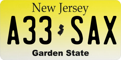 NJ license plate A33SAX