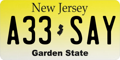 NJ license plate A33SAY