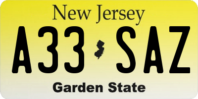 NJ license plate A33SAZ