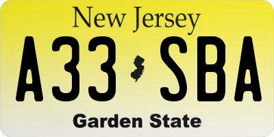 NJ license plate A33SBA