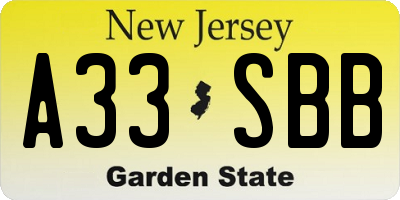 NJ license plate A33SBB