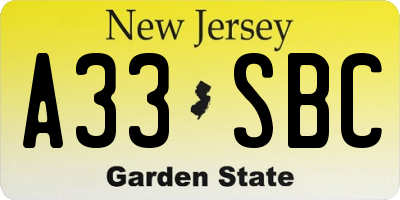 NJ license plate A33SBC