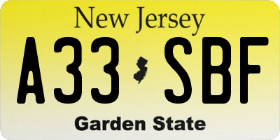 NJ license plate A33SBF