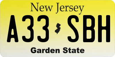 NJ license plate A33SBH