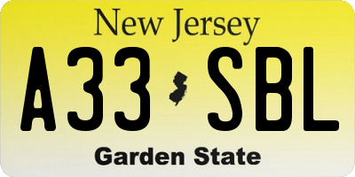 NJ license plate A33SBL