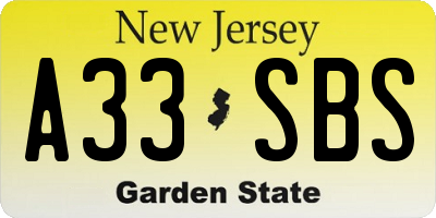 NJ license plate A33SBS