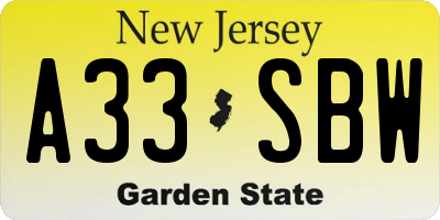 NJ license plate A33SBW