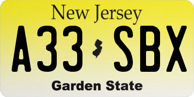 NJ license plate A33SBX