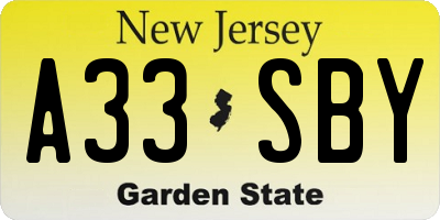 NJ license plate A33SBY